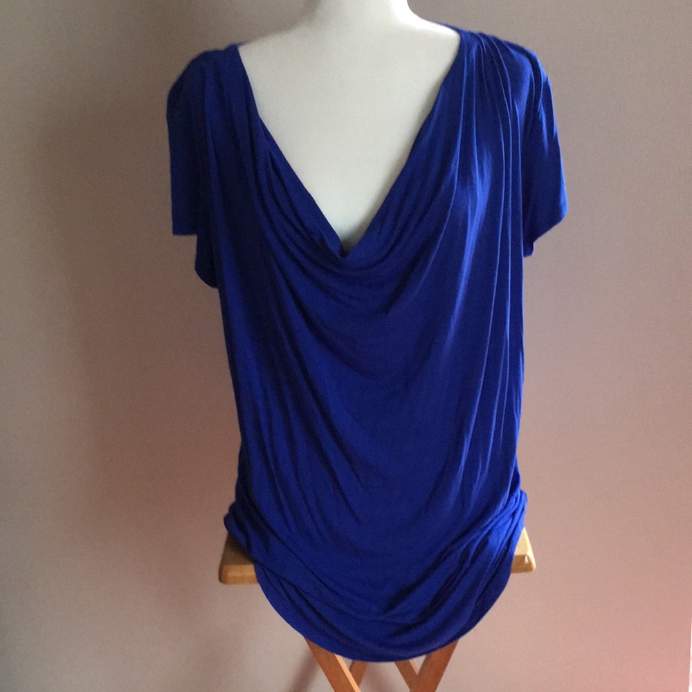 Blue Blouse with Ruching on the left side.